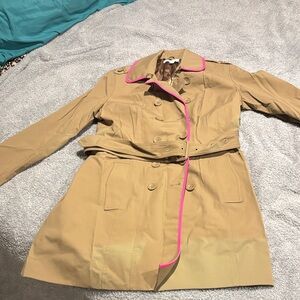 New York & Company Tan Trench Coat with Pink Accents